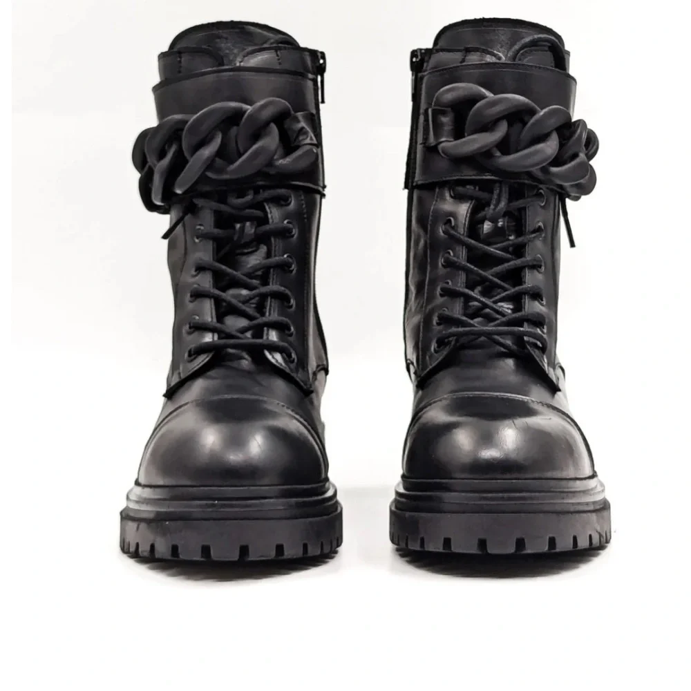 Beautiisoles Robyn Women Zoey Black Leather Lace up Combat Boots Eu37 US7 $449 - Picture 3 of 16